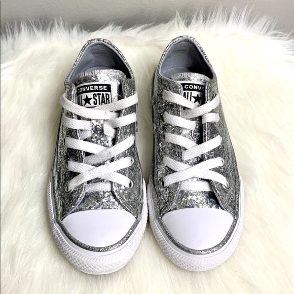 girls silver glitter converse